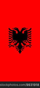 Hanging vertical flag of Albania. Hanging vertical flag