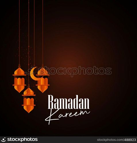 Hangning Lantern with Creative Ramadan Kareem Typography Background