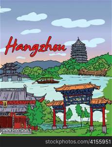 hangzhou doodles vector illustration