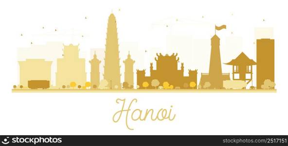 Hanoi City skyline golden silhouette. Vector illustration. Simple flat concept for tourism presentation, banner, placard or web site. Business travel concept. Cityscape with famous landmarks