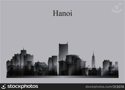 Hanoi city skyline silhouette in grayscale vector illustration