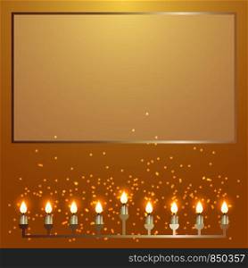Hanukkah. 2-10 December. Concept of Judaic holiday. Nine candles. Frame for your text. Glowing lights. Hanukkah. 2-10 December. Judaic holiday. Nine candles. Frame for your text. Glowing lights