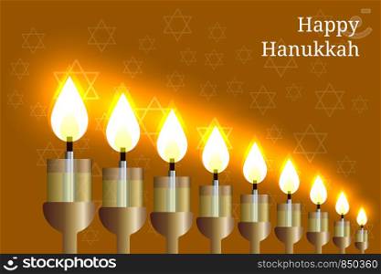 Hanukkah. 2-10 December. Concept of Judaic holiday. Nine candles. Side view. Hexagonal star of David. Hanukkah. 2-10 December. Judaic holiday. Nine candles. Hexagonal star of David.