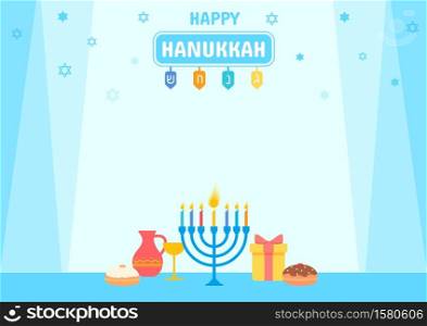Hanukkah banner with menorah and symbol