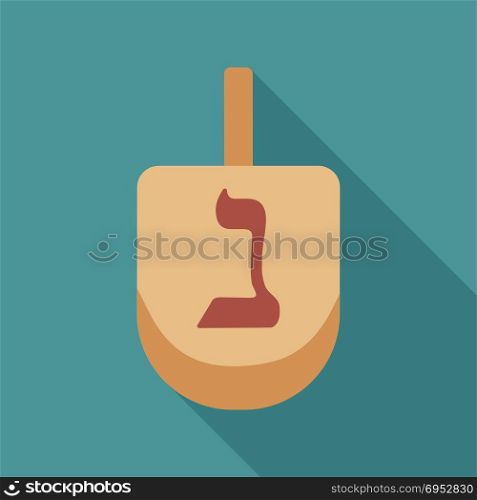 Hanukkah holiday dreidel flat long shadow design icon. Vector eps10 illustration.