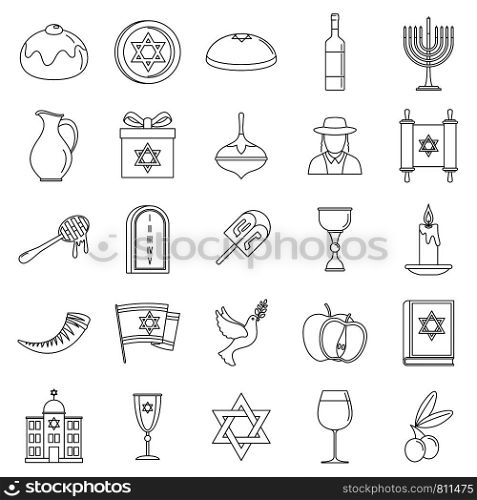 Hanukkah holiday icon set. Outline set of hanukkah holiday vector icons for web design isolated on white background. Hanukkah holiday icon set, outline style