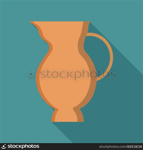 Hanukkah holiday jug of oil flat long shadow design icon. Vector eps10 illustration.