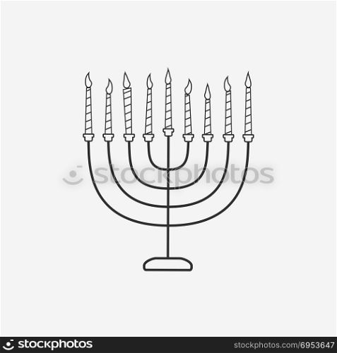 Hanukkah holiday Menora flat black outline design icon. Vector eps10 illustration.