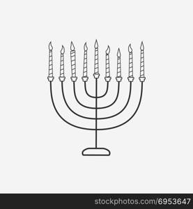 Hanukkah holiday Menora flat black outline design icon. Vector eps10 illustration.