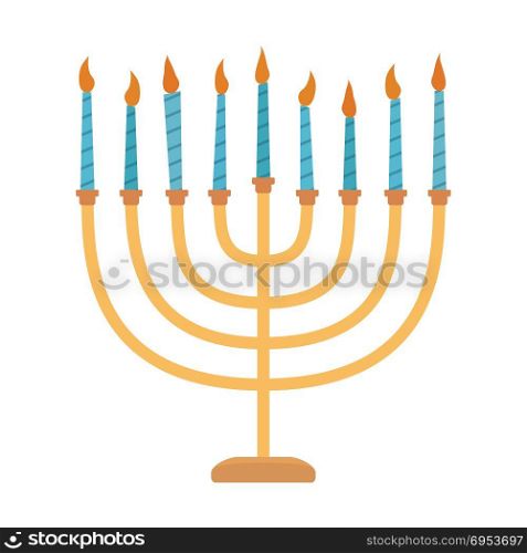 Hanukkah holiday Menora flat design icon. Vector eps10 illustration.