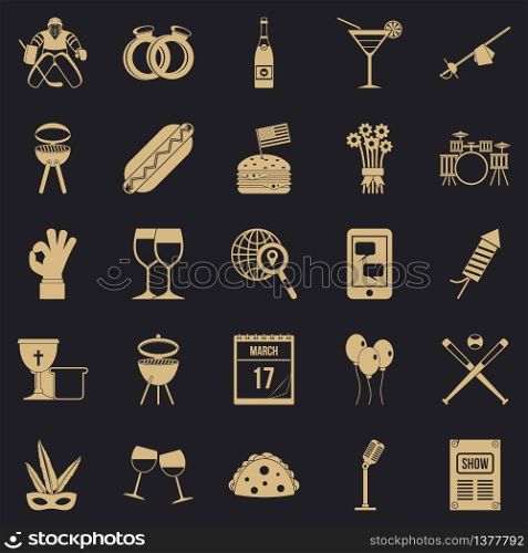 Happening icons set. Simple set of 25 happening vector icons for web for any design. Happening icons set, simple style