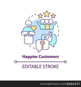 Happier customers concept icon. Satisfaction level. Tracking customer engagement abstract idea thin line illustration. Isolated outline drawing. Editable stroke. Arial, Myriad Pro-Bold fonts used. Happier customers concept icon
