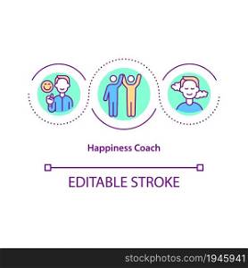 Happiness coach concept icon. Positive thinking abstract idea thin line illustration. Person that supports in transforming state of mind. Vector isolated outline color drawing. Editable stroke. Happiness coach concept icon