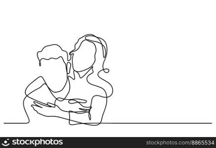 happiness couple embracing in continuous line drawing vector illustration