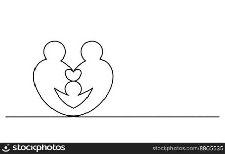 happiness family embracing concept in heart shape continuous line drawing vector illustration
