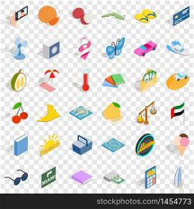 Happiness icons set. Isometric style of 36 happiness vector icons for web for any design. Happiness icons set, isometric style