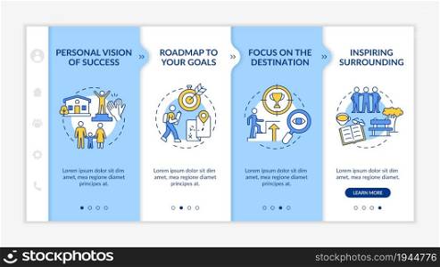 Happiness mindset components onboarding vector template. Responsive mobile website with icons. Web page walkthrough 4 step screens. Goal achievement color concept with linear illustrations. Happiness mindset components onboarding vector template