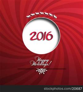 Happy 2016 Holidays Background With Ball, Deers, Snowflakes And Title Inscription With Shadows