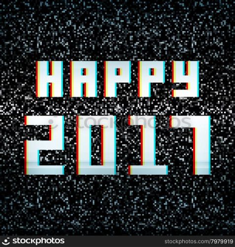 Happy 2017 technology greeting card on noisy TV background