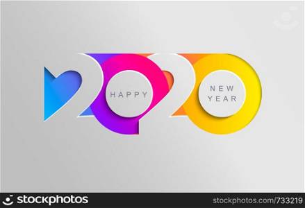 Happy 2020 new year insta colour banner in paper style for your seasonal holidays flyers, greetings and invitations, christmas themed congratulations and cards. Vector illustration.. Happy 2020 new year insta colour banner.