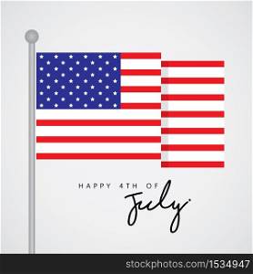 Happy 4th of July, United State Independence Day Greeting with Flag Vector