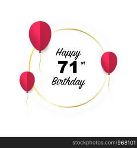 Happy 71st birthday, vector illustration greeting golden banner card with red papercut balloons