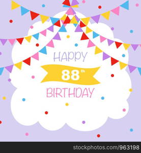 Happy 88th birthday, vector illustration greeting card with confetti and garlands decorations