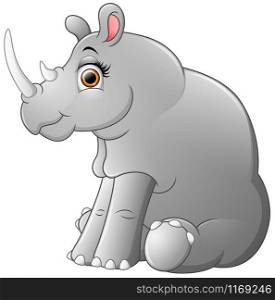 Happy a rhino cartoon sitting