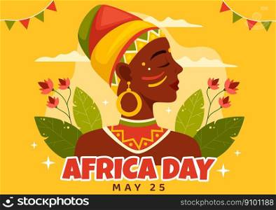 Happy Africa Day on 25 May Illustration with Culture African Tribal Figures in Flat Cartoon Hand Drawn for Web Banner or Landing Page Templates