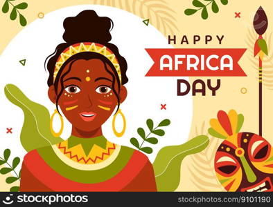 Happy Africa Day on 25 May Illustration with Culture African Tribal Figures in Flat Cartoon Hand Drawn for Web Banner or Landing Page Templates