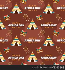 Happy Africa Day Seamless Pattern Design with Culture African Tribal Figures Decoration in Template Hand Drawn Cartoon Flat Illustration