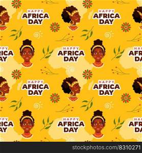 Happy Africa Day Seamless Pattern Design with Culture African Tribal Figures Decoration in Template Hand Drawn Cartoon Flat Illustration