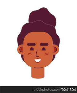 Happy african american female semi flat vector character head. Cheerful black woman. Editable cartoon avatar icon. Face emotion. Colorful spot illustration for web graphic design, animation. Happy african american female semi flat vector character head