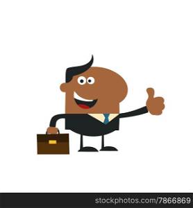 Happy African American Manager Giving Thumb Up In Modern Flat Design Illustration.Isolat ed on white