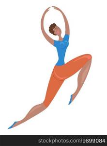 Happy african sporty jumping girl. Dancing confident woman. Body positive and active healthy lifestyle. Vector flat element for cards, banners and your design.. Happy african sporty jumping girl. Dancing confident woman. Body positive and active healthy lifestyle. Vector flat element