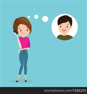 Happy and beauty Girl talking on the phone,boyfriend icon,flat character,vector illustration