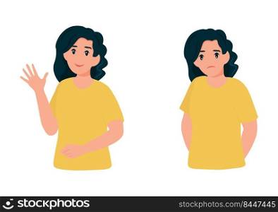 Happy and sad young woman. Different emotions concept. Unhappy and happy girl. Vector illustration, cute cartoon flat minimal style