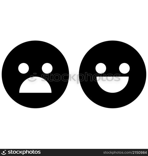 Happy and scared face icon. Black silhouette. Emotion concept. Cartoon ...