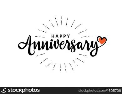 Happy Anniversary calligraphy hand lettering isolated on white. Birthday or wedding anniversary celebration poster 