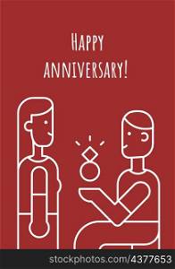 Happy anniversary postcard with linear glyph icon. Wedding proposal. Greeting card with decorative vector design. Simple style poster with creative lineart illustration. Flyer with holiday wish. Happy anniversary postcard with linear glyph icon