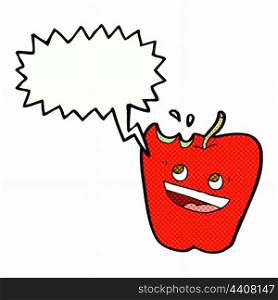 happy apple cartoon with speech bubble