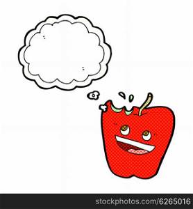 happy apple cartoon with thought bubble