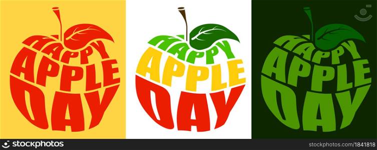Happy apple day on October 21st. Inscription with name of holiday in form of apple. Element for poster, banner, print. Vector
