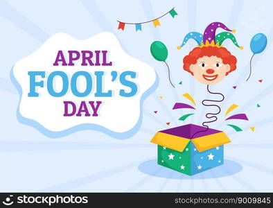 Happy April Fools’ Day Celebration Illustration wearing a Jester Hat and Surprise for Web Banner or Landing Page in Flat Cartoon Hand Drawn Templates