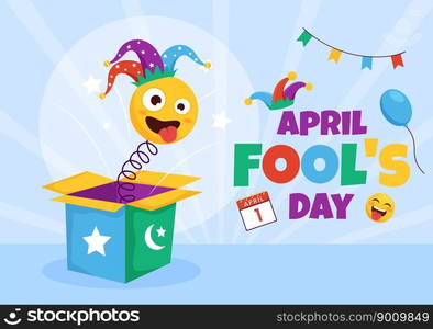 Happy April Fools’ Day Celebration Illustration wearing a Jester Hat and Surprise for Web Banner or Landing Page in Flat Cartoon Hand Drawn Templates