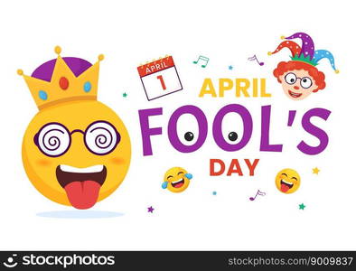 Happy April Fools&rsquo; Day Celebration Illustration wearing a Jester Hat and Surprise for Web Banner or Landing Page in Flat Cartoon Hand Drawn Templates