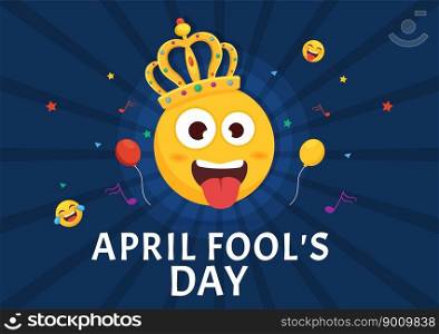 Happy April Fools&rsquo; Day Celebration Illustration wearing a Jester Hat and Surprise for Web Banner or Landing Page in Flat Cartoon Hand Drawn Templates