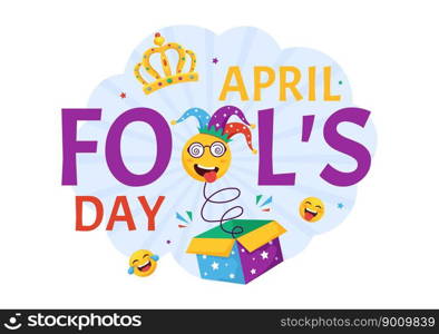 Happy April Fools&rsquo; Day Celebration Illustration wearing a Jester Hat and Surprise for Web Banner or Landing Page in Flat Cartoon Hand Drawn Templates