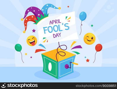 Happy April Fools&rsquo; Day Celebration Illustration wearing a Jester Hat and Surprise for Web Banner or Landing Page in Flat Cartoon Hand Drawn Templates