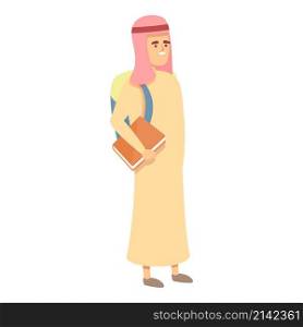 Happy arab boy icon cartoon vector. Muslim school. Online teacher. Happy arab boy icon cartoon vector. Muslim school